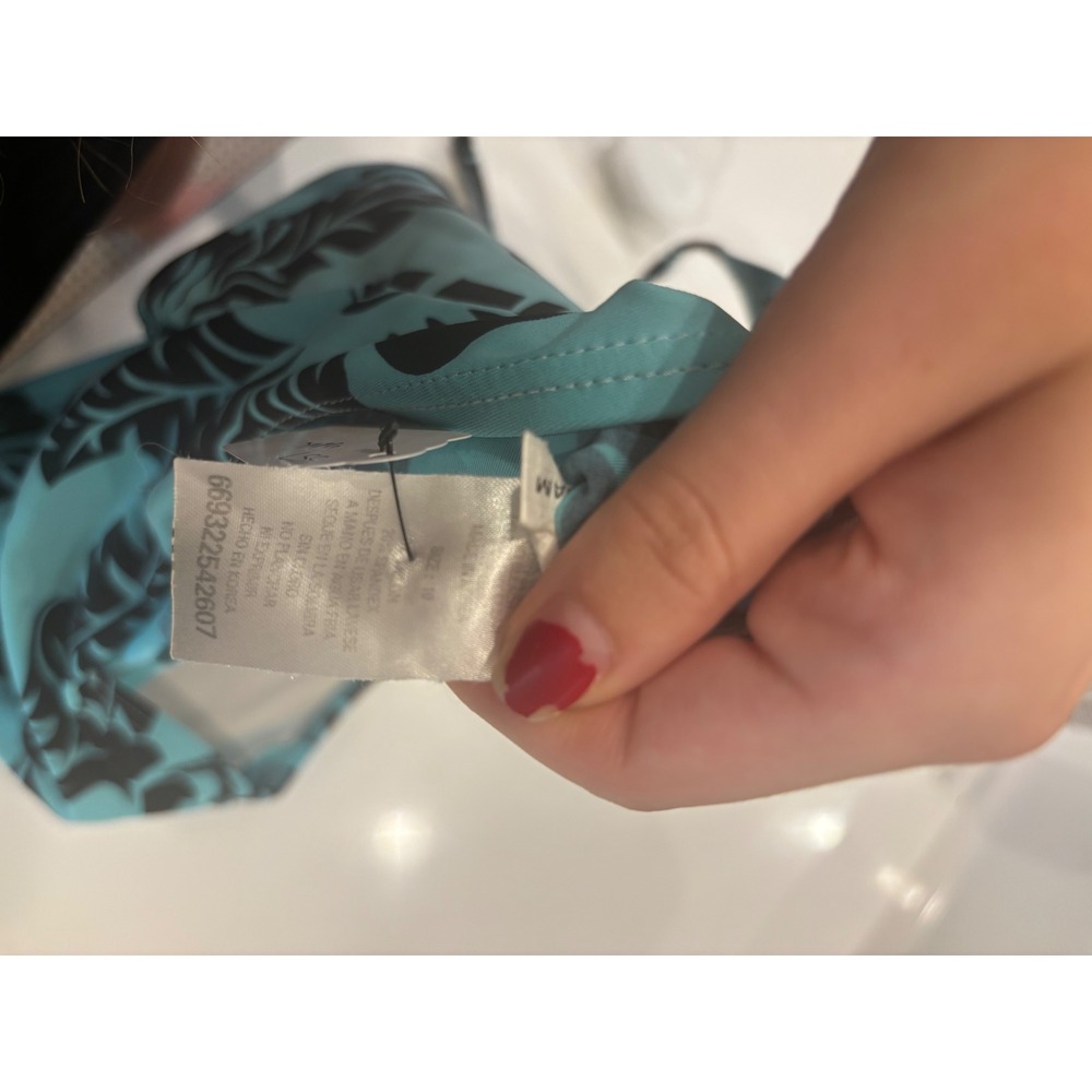 Ocean Dream Turquoise Black Hibiscus Floral O-Ring Tankini Swim Top Womens 10 - Picture 5 of 5